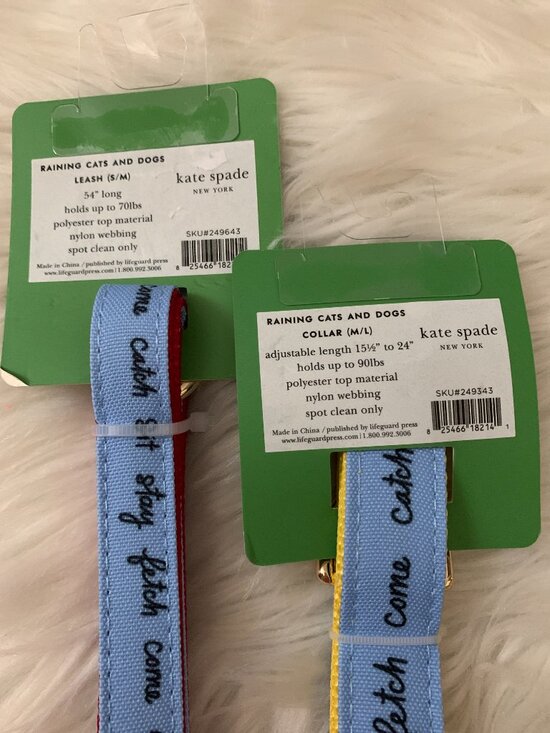 Kate Spade Raining Cats & Dogs Walk Set M/L – PUPLIST KATE SPADE Raining Cats and Dogs Collar and Leash Set Sz S/M